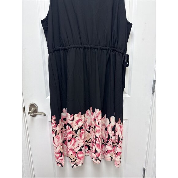 Anne Klein Womens Plus Size 3X Black Jenna Floral Hem Elastic-Waist Midi Dress - Picture 4 of 8